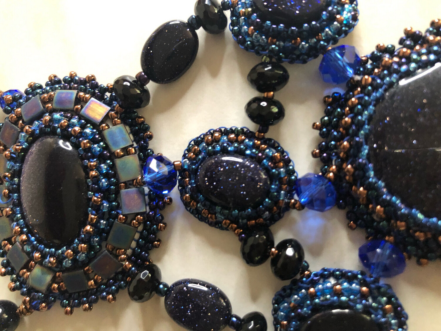 Blue Sand Stone Bead Embroidery Necklace