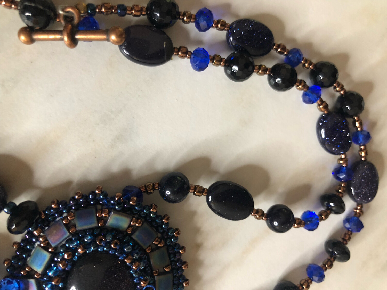 Blue Sand Stone Bead Embroidery Necklace