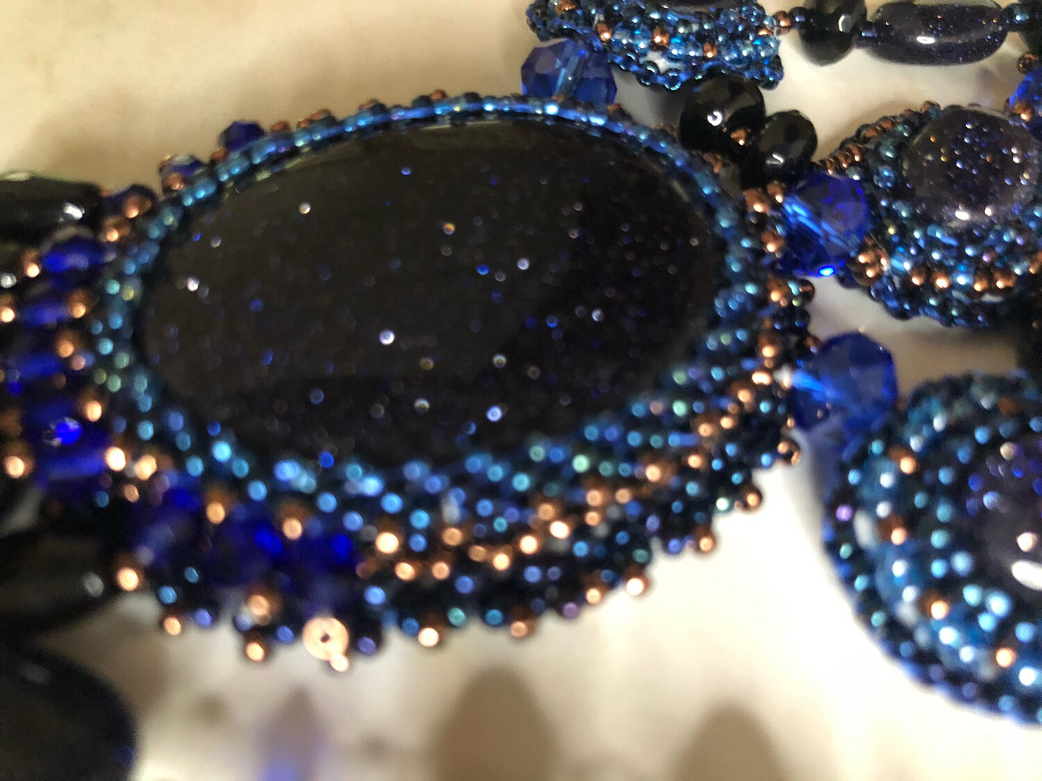 Blue Sand Stone Bead Embroidery Necklace