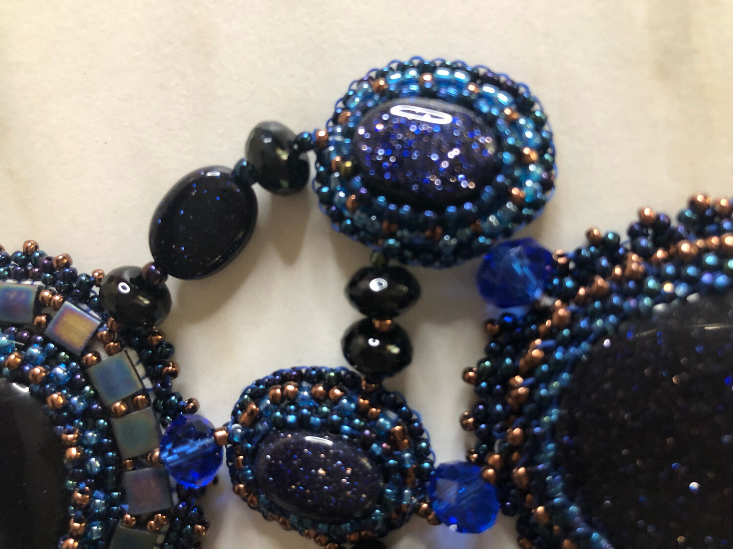 Blue Sand Stone Bead Embroidery Necklace