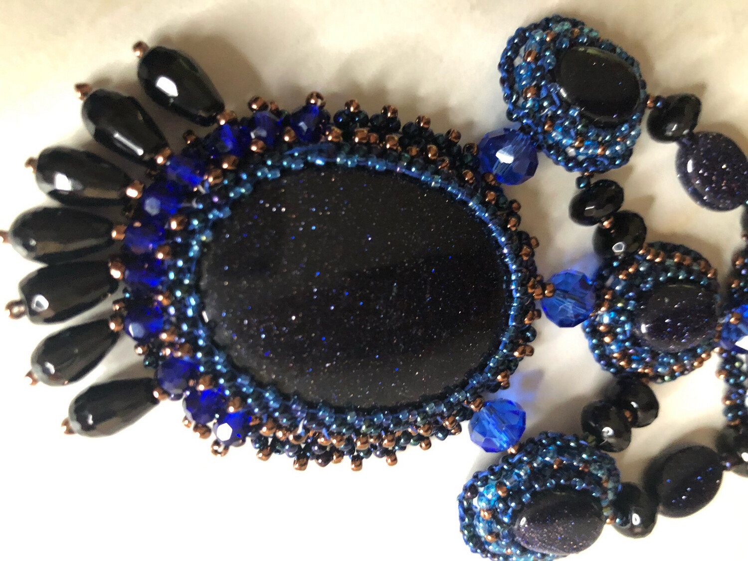 Blue Sand Stone Bead Embroidery Necklace