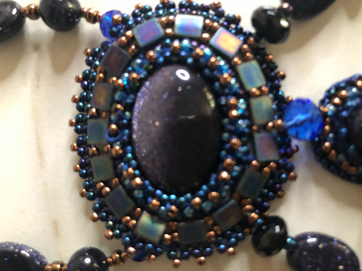 Blue Sand Stone Bead Embroidery Necklace