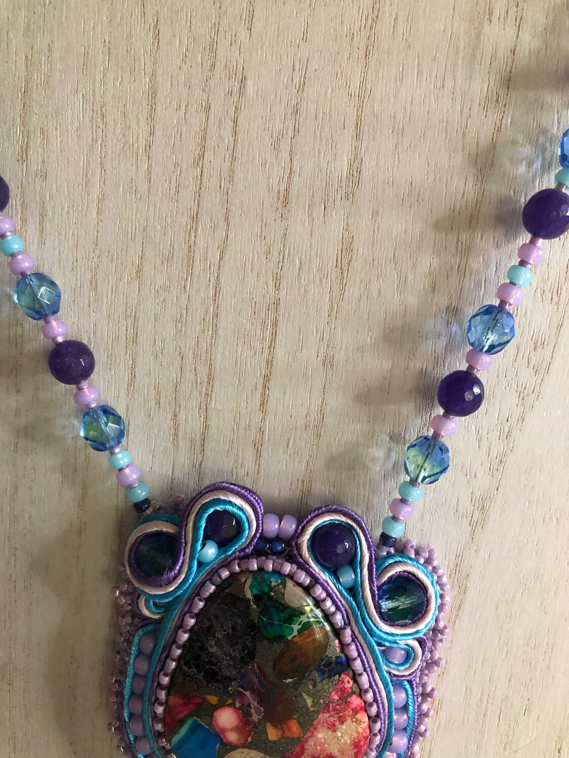 Sea Sediment Jasper Soutache Bead Embroidery Necklace