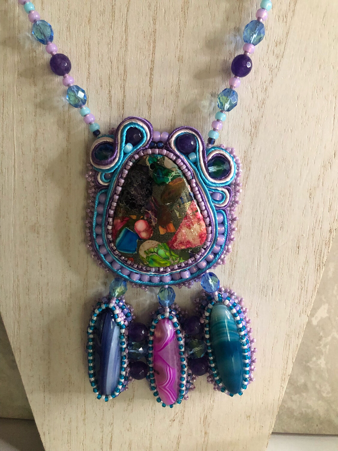 Sea Sediment Jasper Soutache Bead Embroidery Necklace