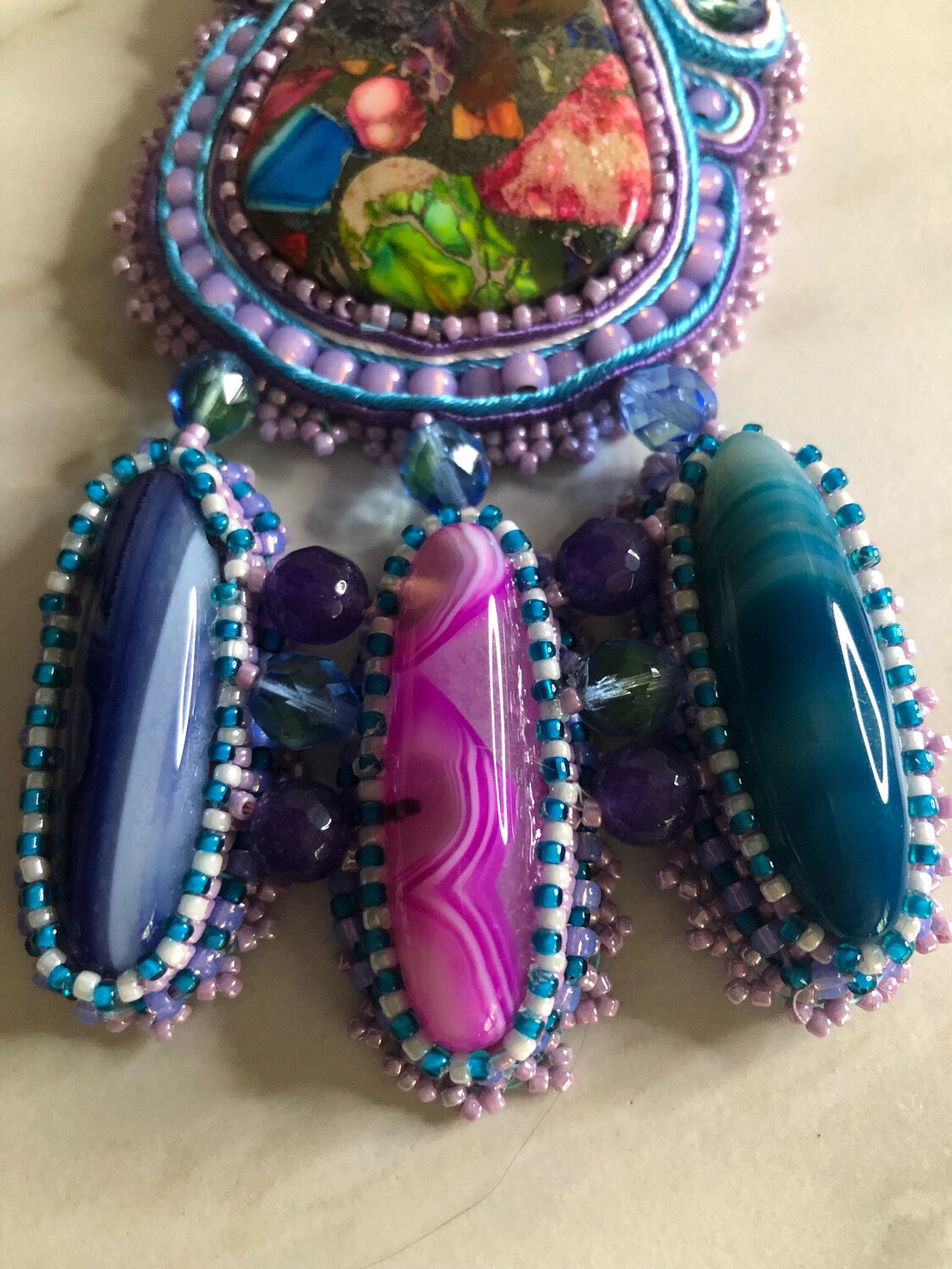 Sea Sediment Jasper Soutache Bead Embroidery Necklace