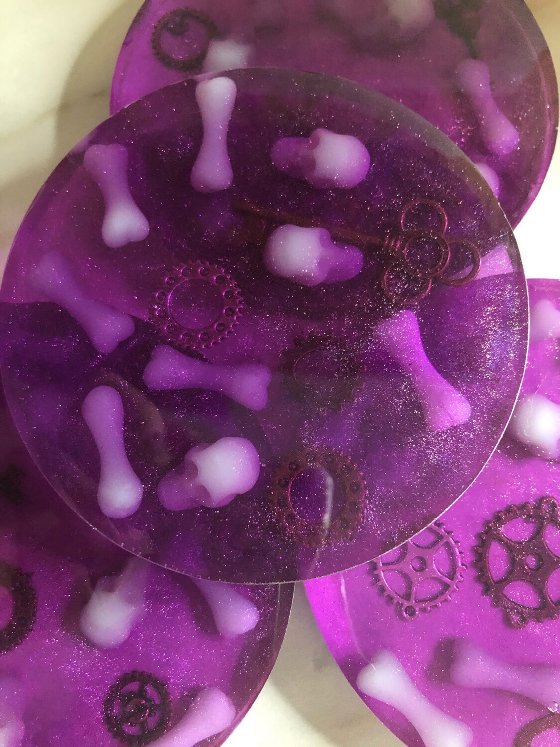 Upside Down Spooky Skulls And Gears Coasters