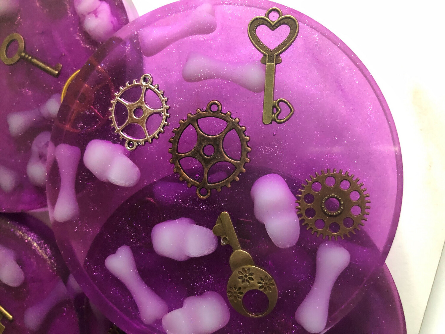 Upside Down Spooky Skulls And Gears Coasters