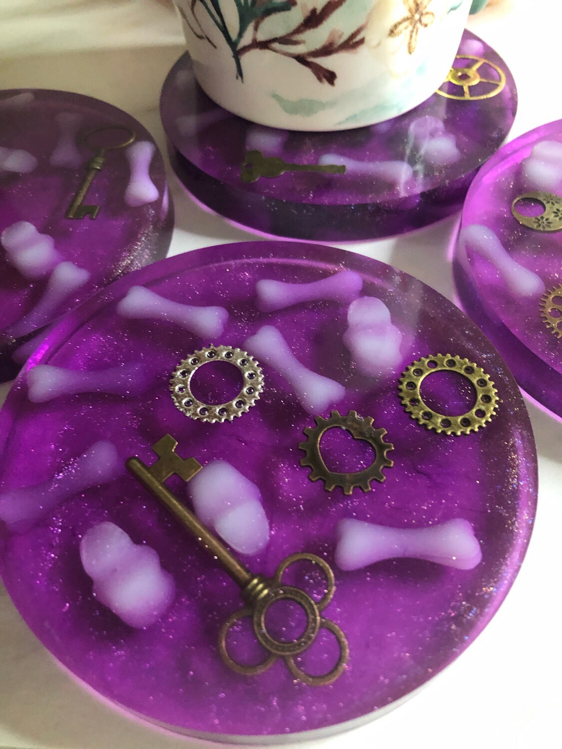Upside Down Spooky Skulls And Gears Coasters