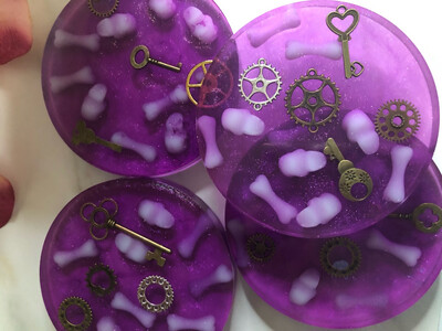 Upside Down Spooky Skulls And Gears Coasters