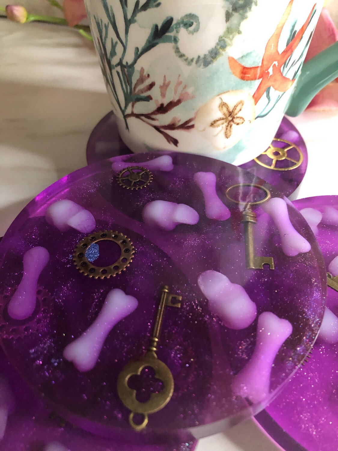 Upside Down Spooky Skulls And Gears Coasters