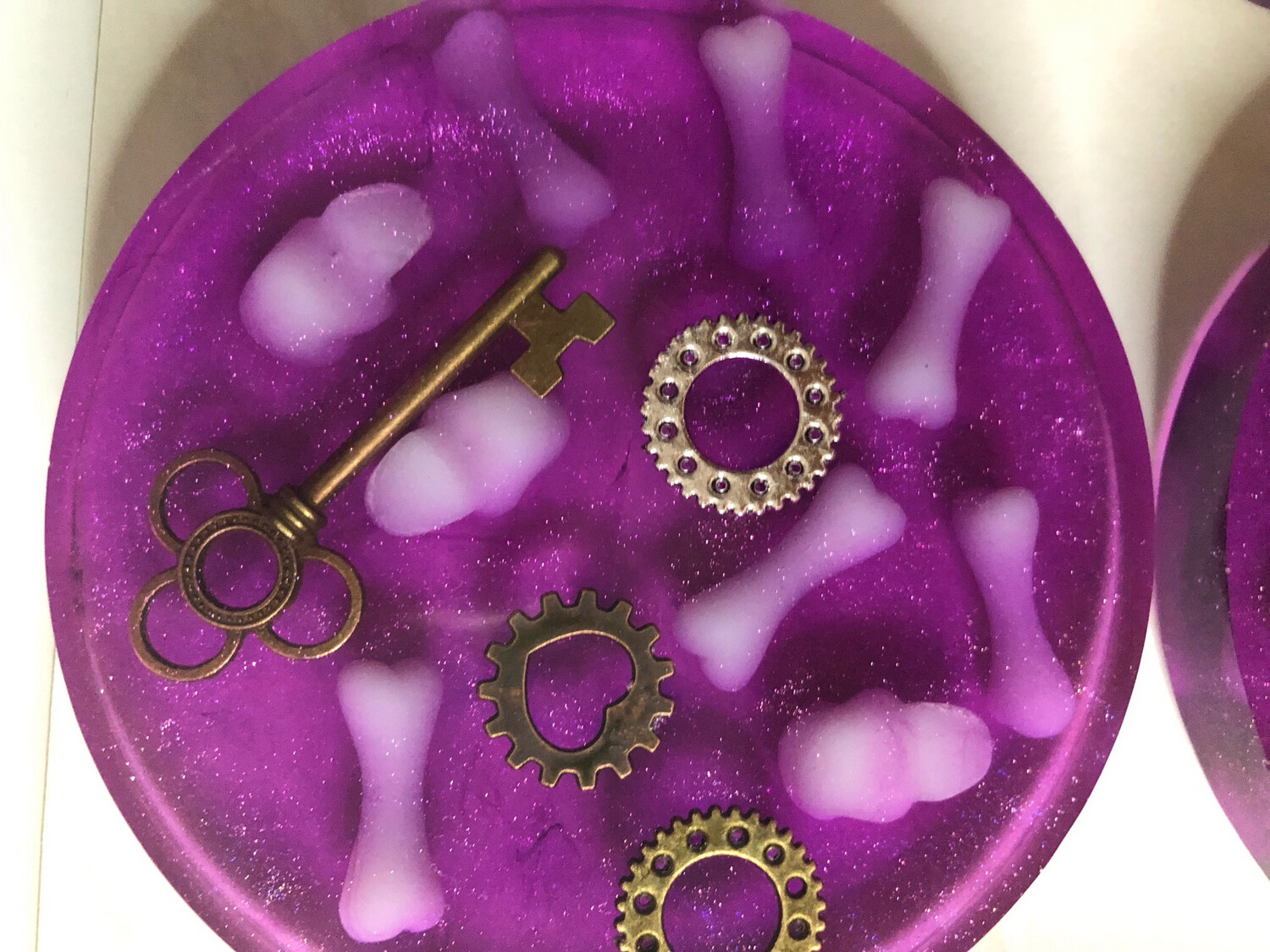 Upside Down Spooky Skulls And Gears Coasters