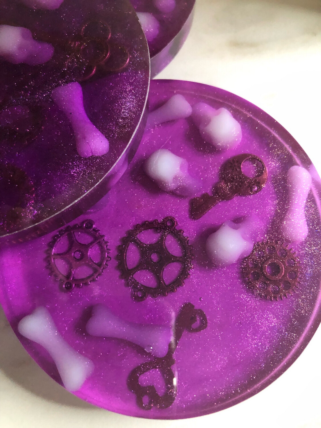 Upside Down Spooky Skulls And Gears Coasters