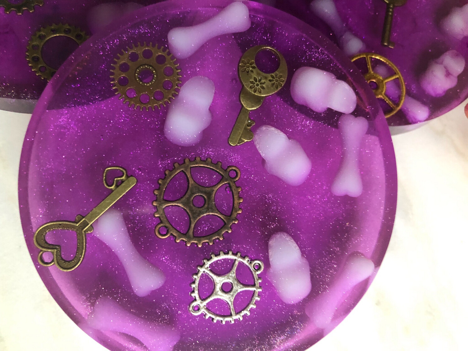 Upside Down Spooky Skulls And Gears Coasters