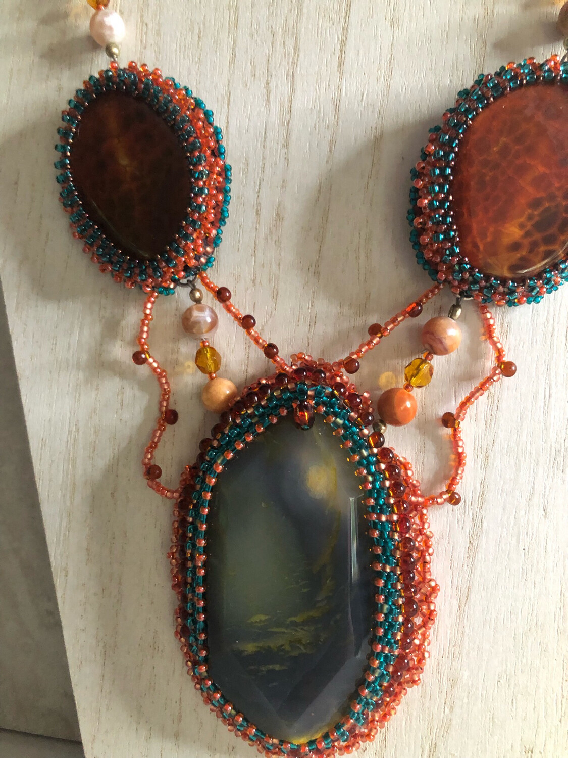 Earth And Fire Agate Bead Embroidery
