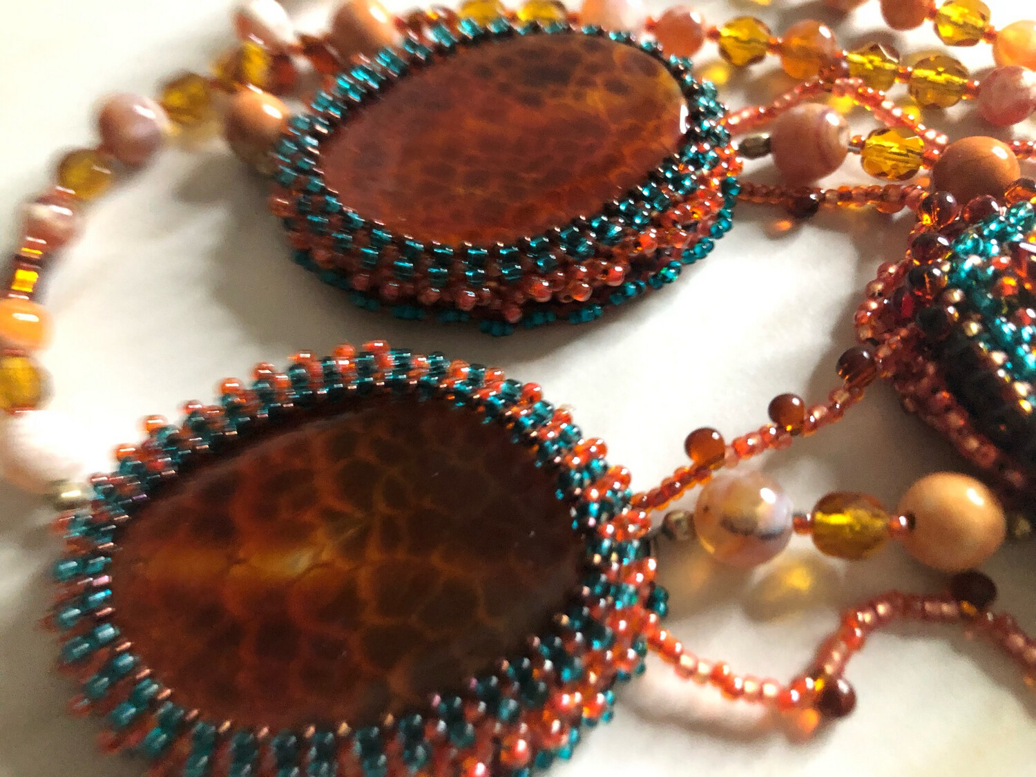 Earth And Fire Agate Bead Embroidery