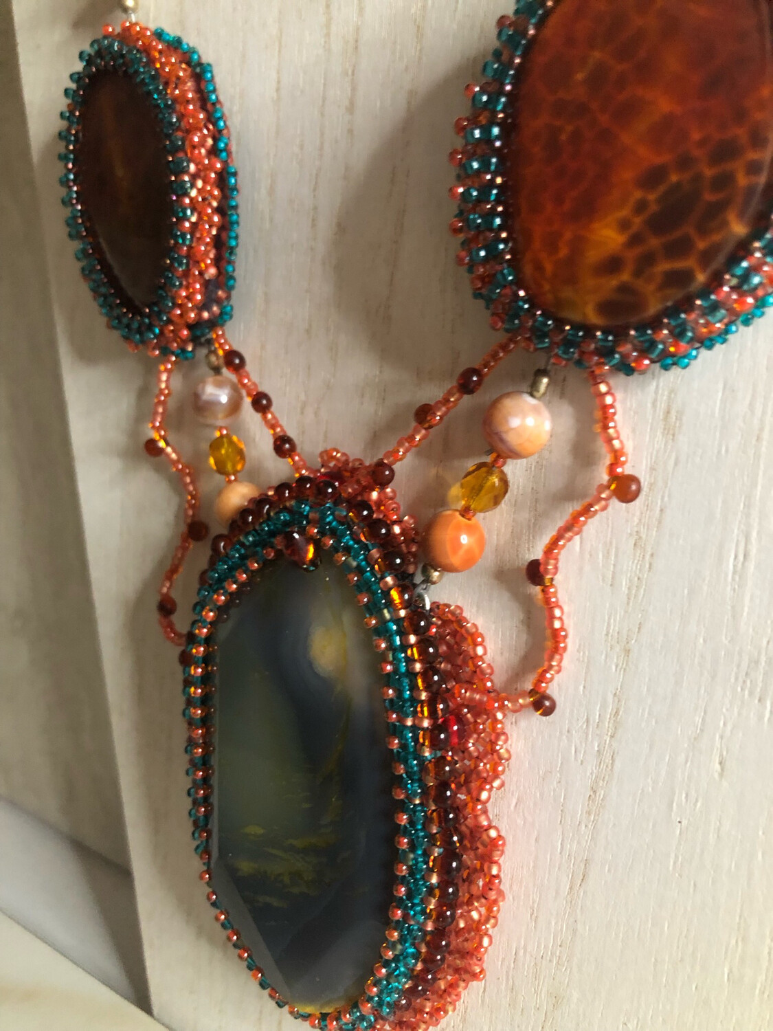 Earth And Fire Agate Bead Embroidery
