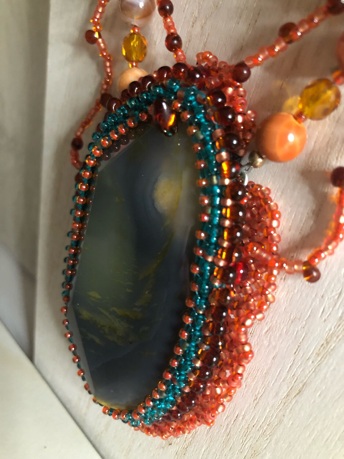 Earth And Fire Agate Bead Embroidery