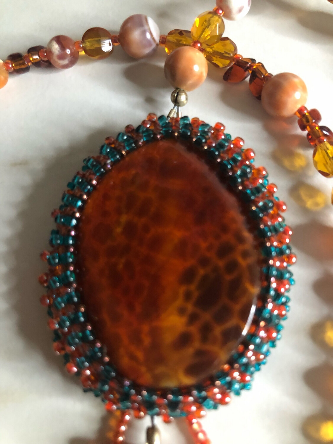Earth And Fire Agate Bead Embroidery