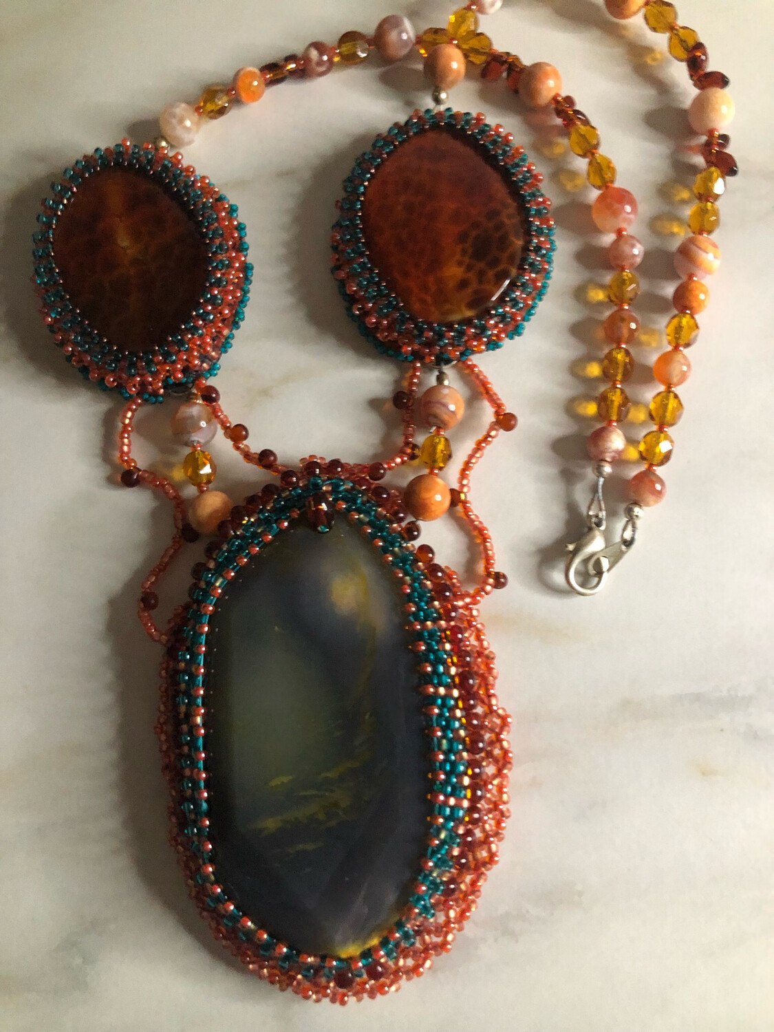 Earth And Fire Agate Bead Embroidery
