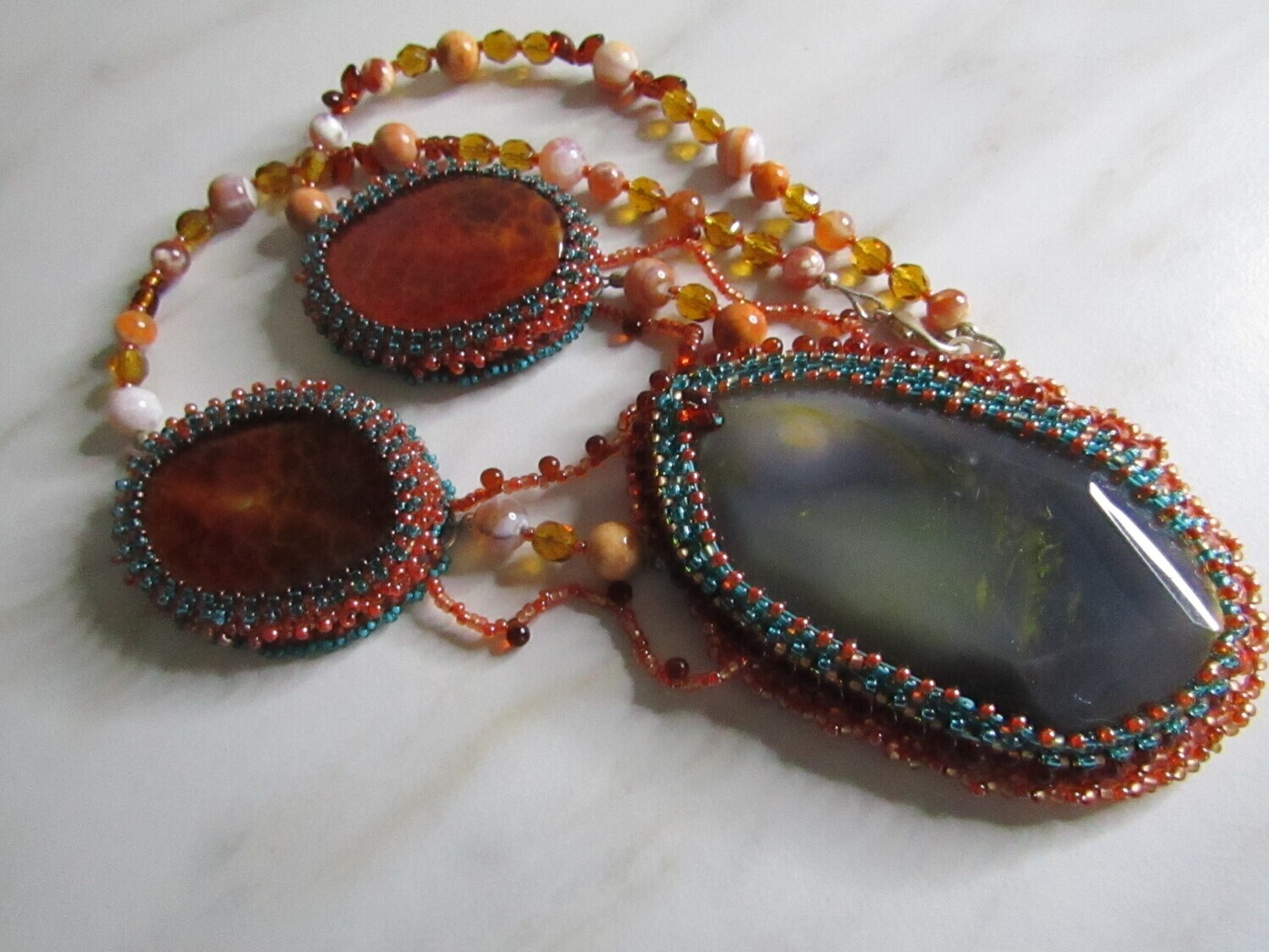 Earth And Fire Agate Bead Embroidery