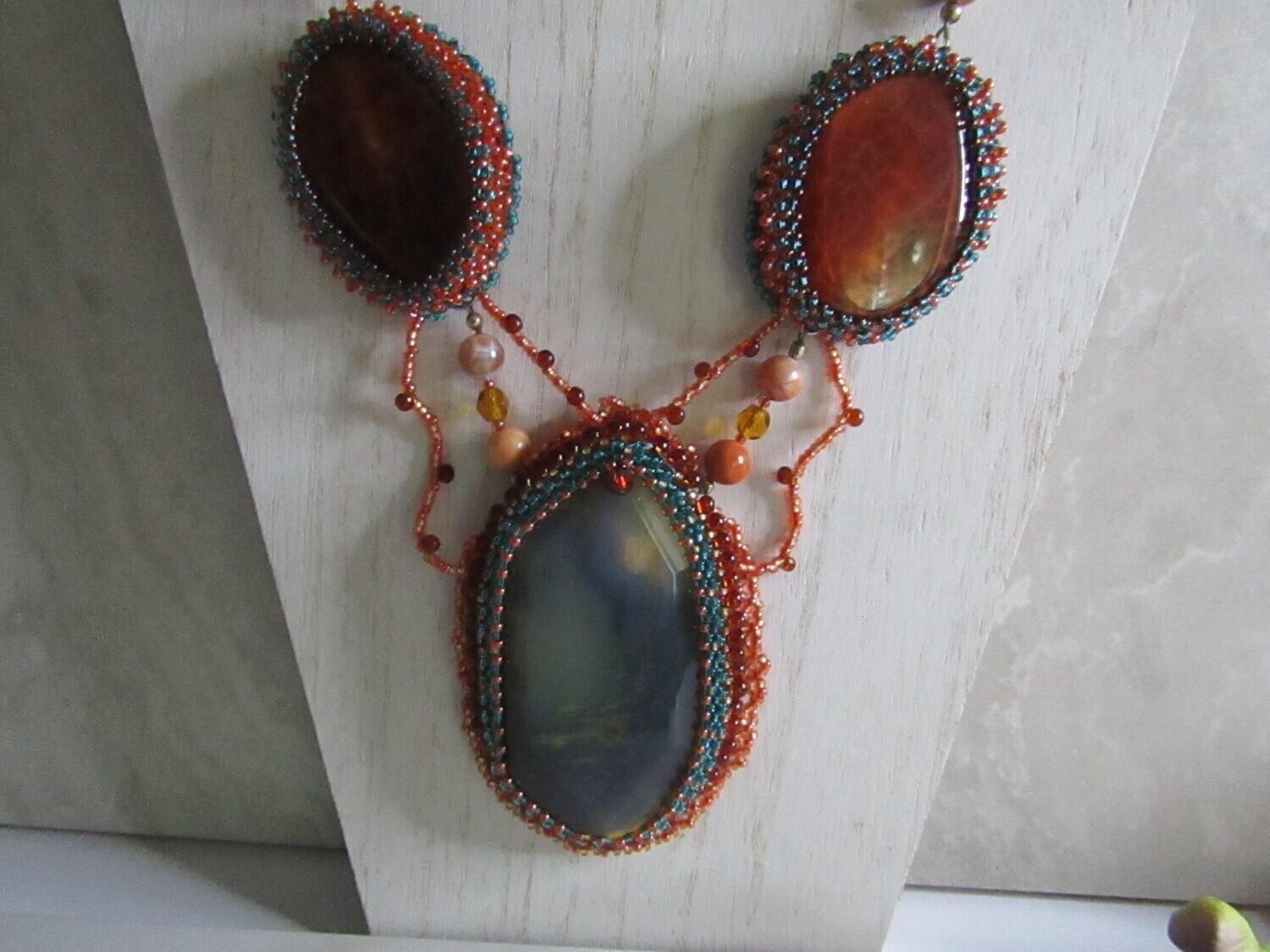 Earth And Fire Agate Bead Embroidery