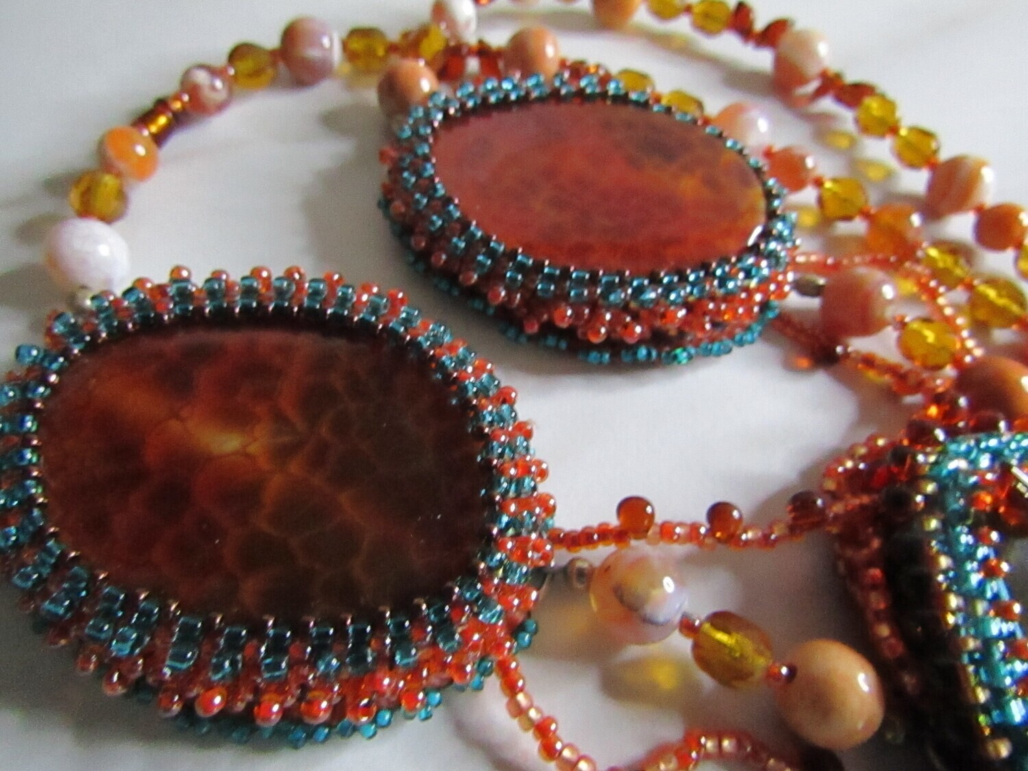 Earth And Fire Agate Bead Embroidery