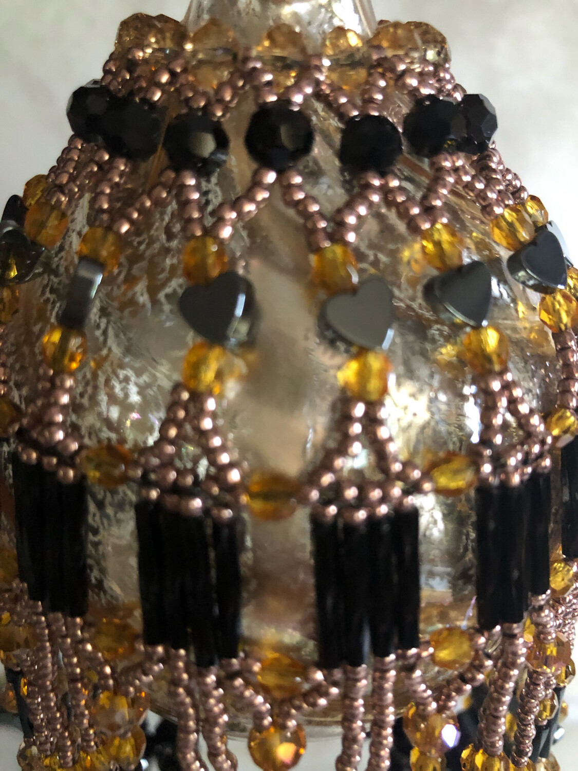 Hematite And Topaz Beaded Christmas Ornament And Glass Bulb