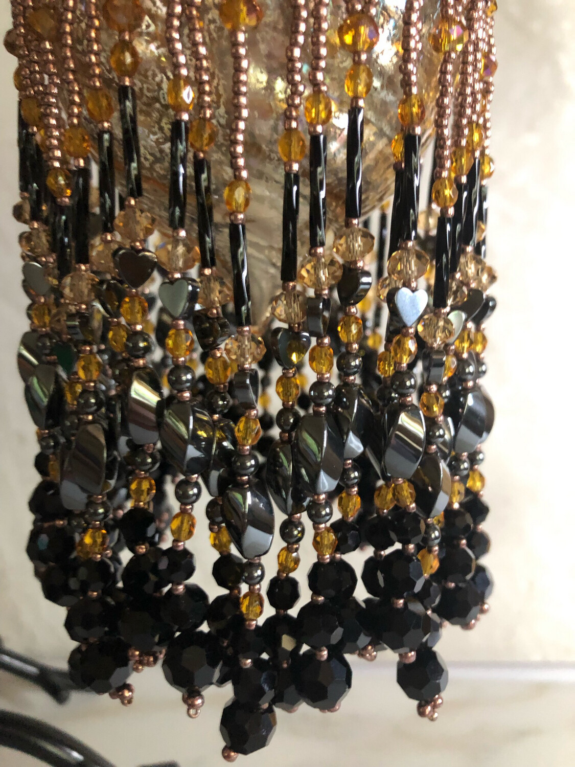 Hematite And Topaz Beaded Christmas Ornament And Glass Bulb