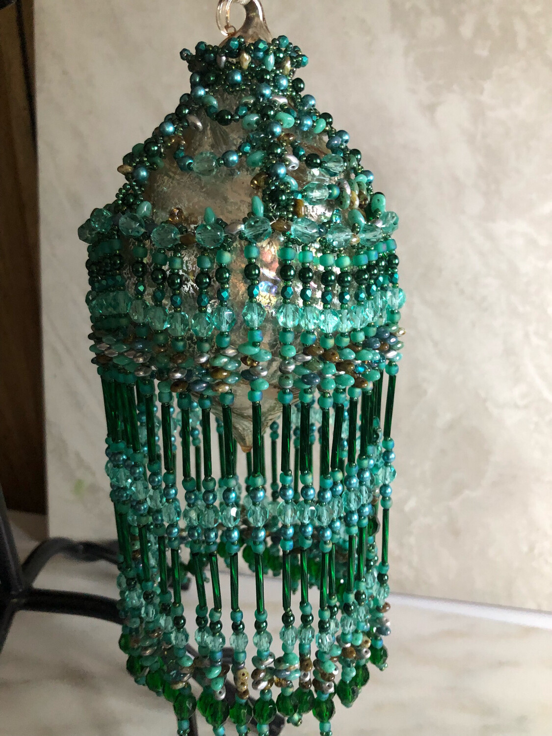 Pine Tree Green Beaded Christmas Ornament Beaded Cover