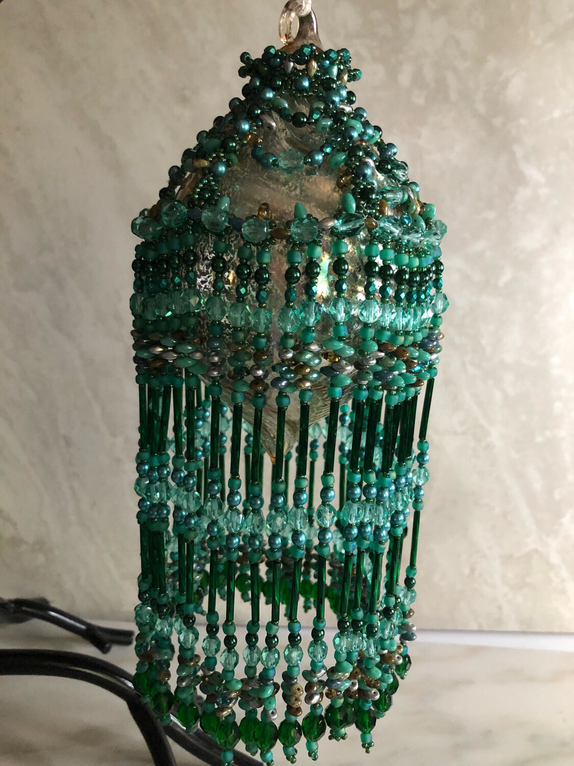 Pine Tree Green Beaded Christmas Ornament Beaded Cover