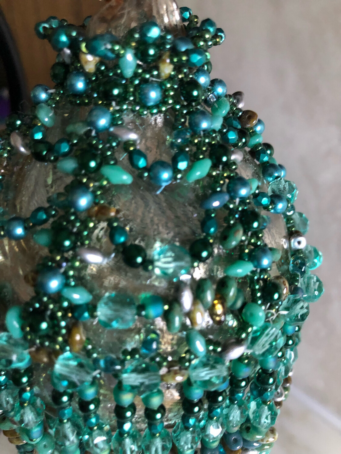 Pine Tree Green Beaded Christmas Ornament Beaded Cover