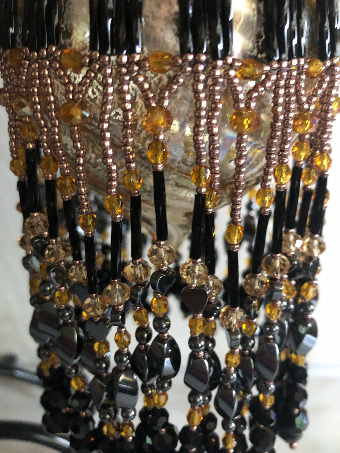 Hematite And Topaz Beaded Christmas Ornament And Glass Bulb