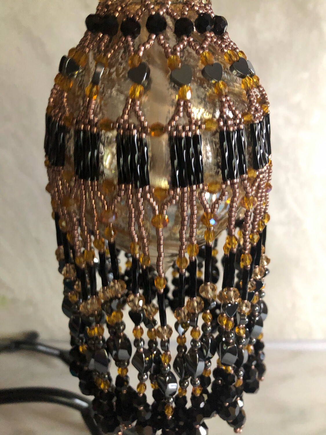 Hematite And Topaz Beaded Christmas Ornament And Glass Bulb