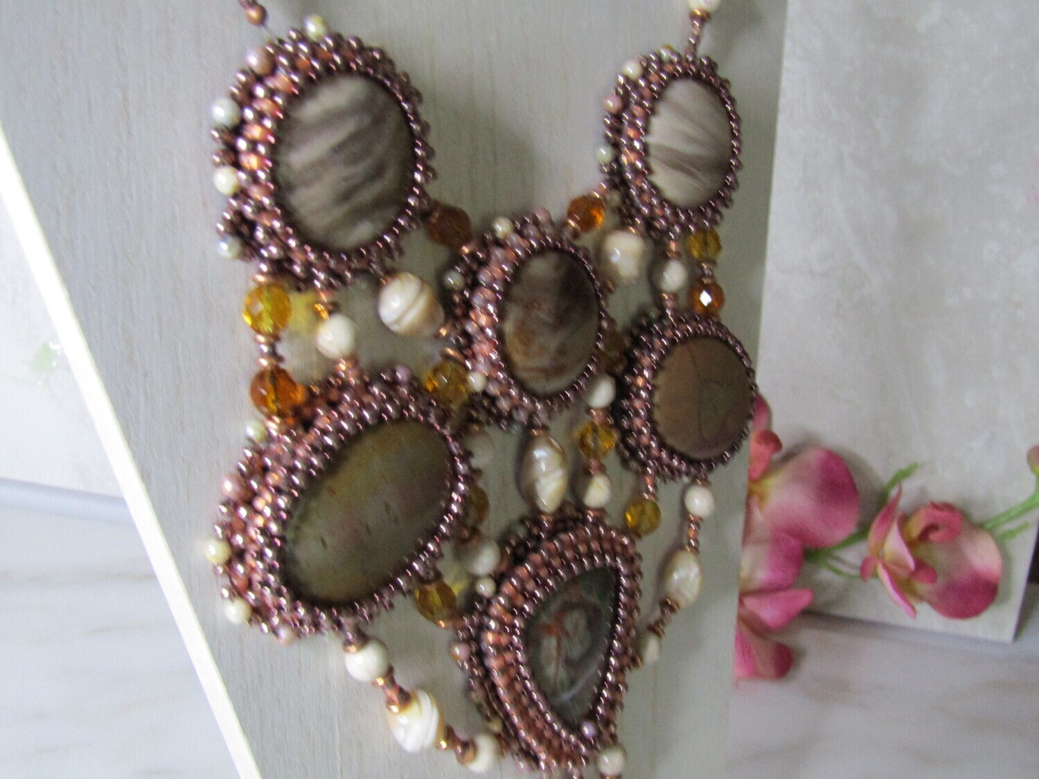 Sunset Heirloom Stones and Biege Mother of Pearl