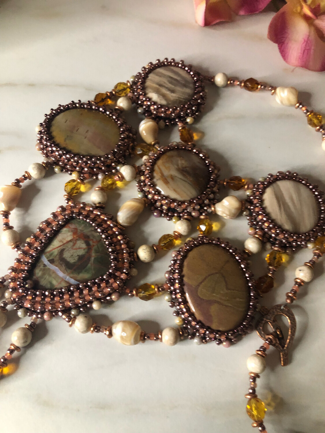 Sunset Heirloom Stones and Biege Mother of Pearl