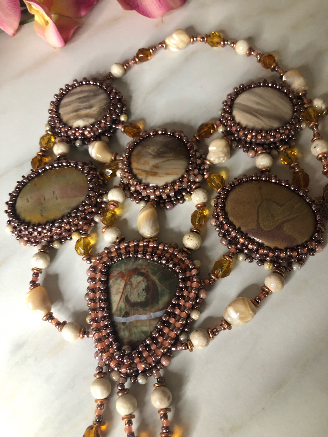 Sunset Heirloom Stones and Biege Mother of Pearl