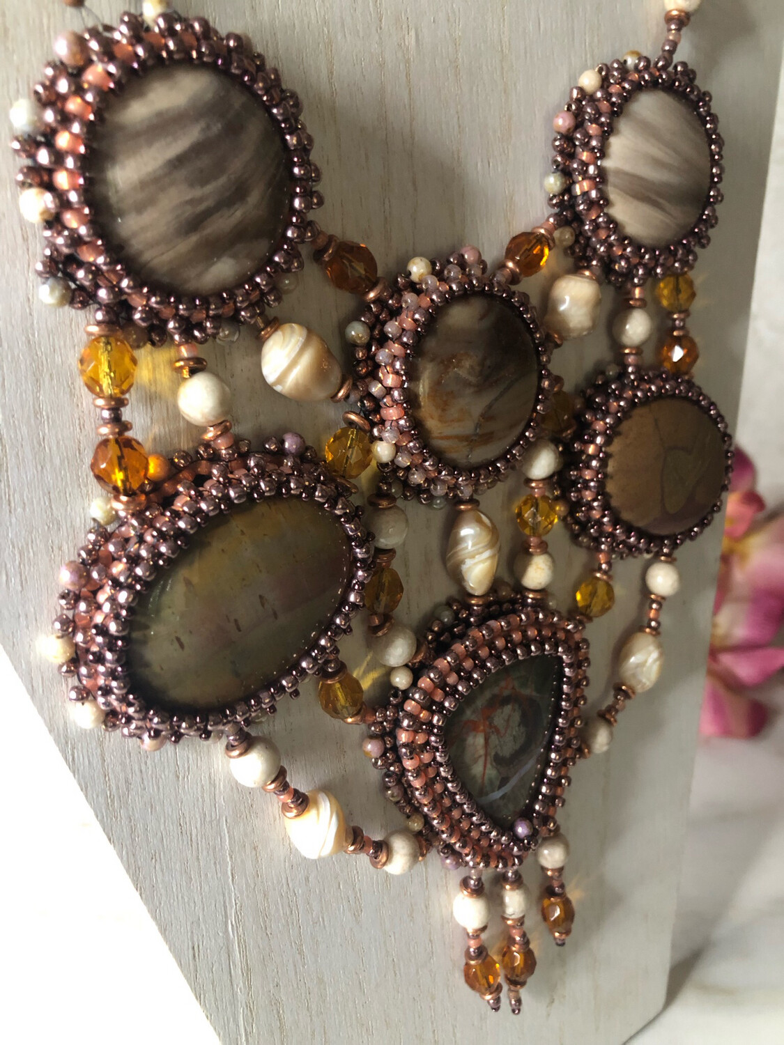 Sunset Heirloom Stones and Biege Mother of Pearl