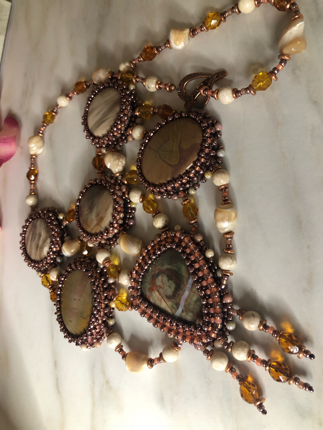Sunset Heirloom Stones and Biege Mother of Pearl