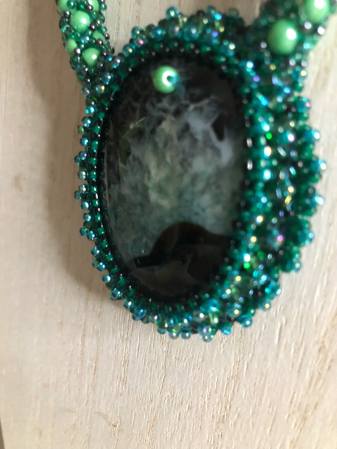 Casual Green Agate Druzy Geode Bead Embroidery Pendant