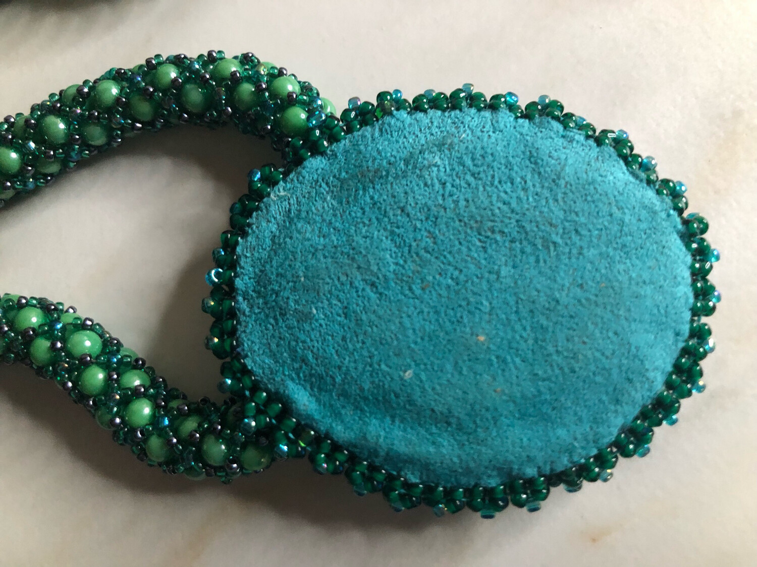 Casual Green Agate Druzy Geode Bead Embroidery Pendant