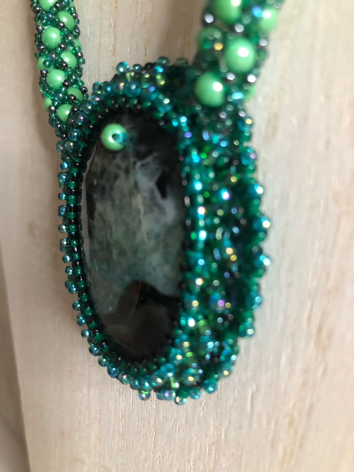 Casual Green Agate Druzy Geode Bead Embroidery Pendant