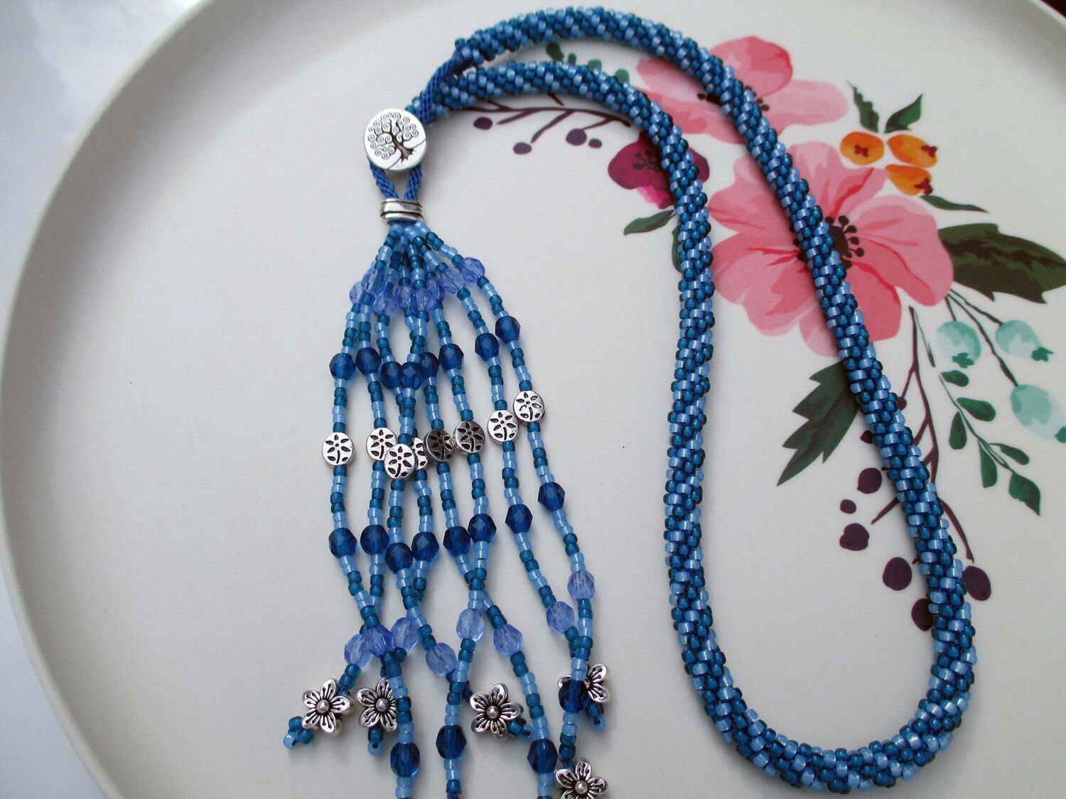 Blue Twisted Kumihimo Necklace With Tassel