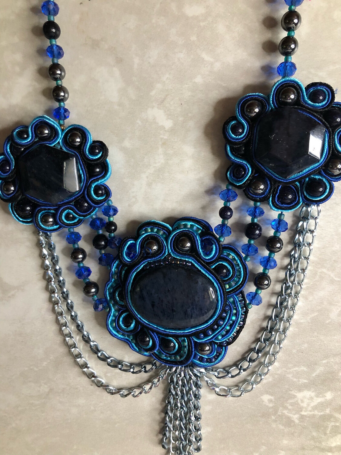 Dumoritierite Gemstone Soutache With Chains