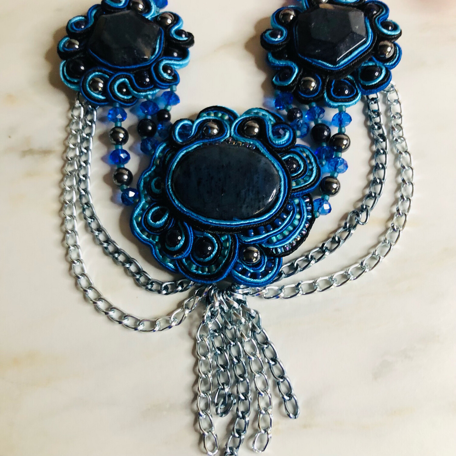 Dumoritierite Gemstone Soutache With Chains