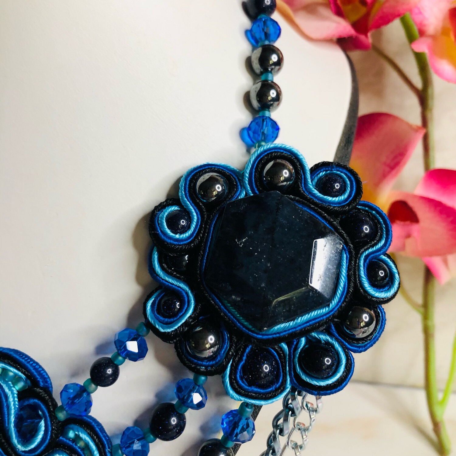 Dumoritierite Gemstone Soutache With Chains