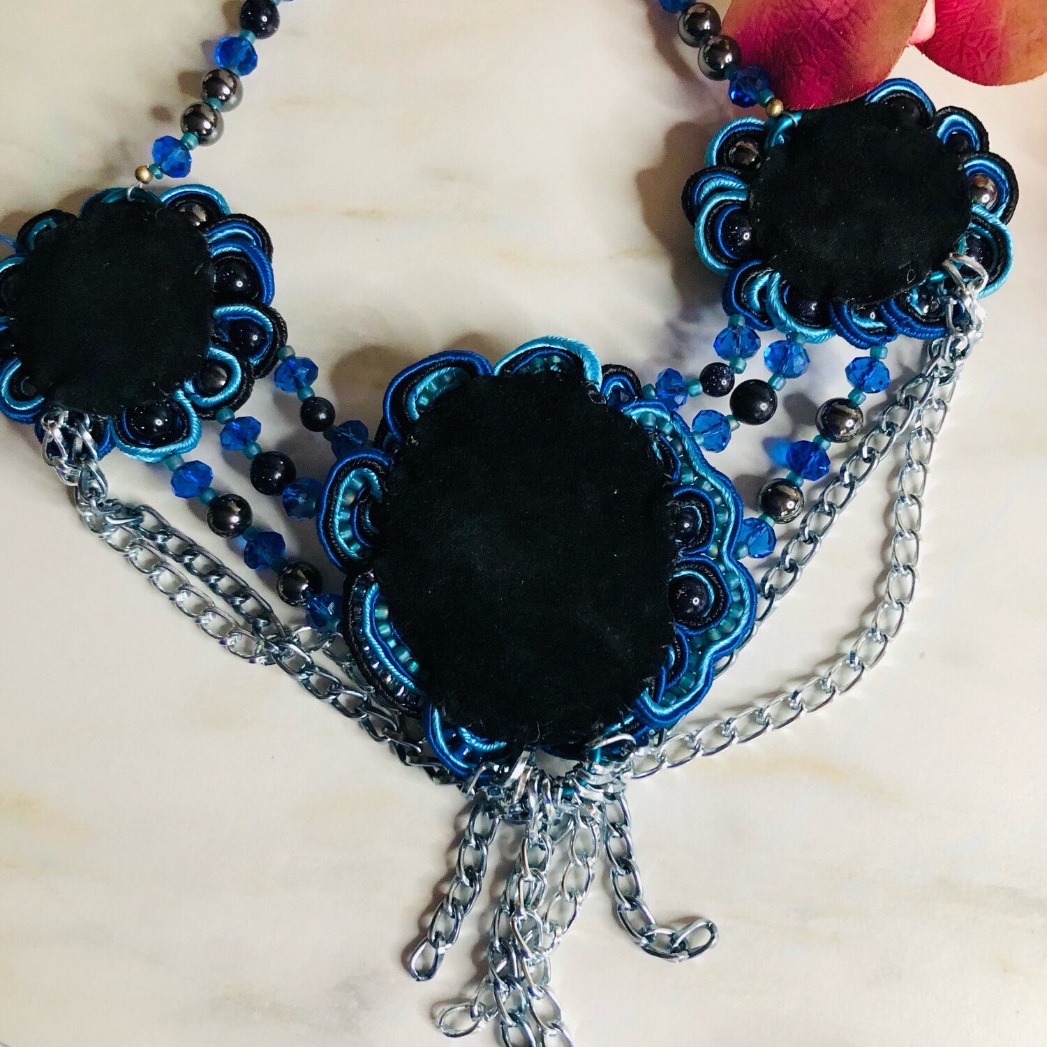 Dumoritierite Gemstone Soutache With Chains