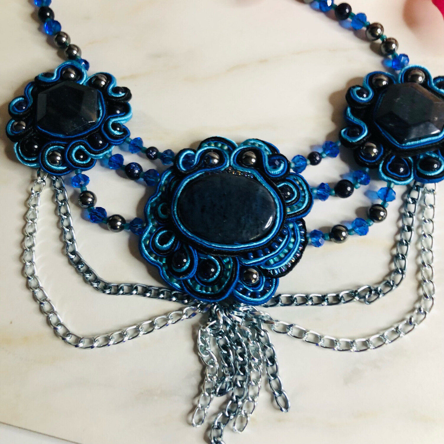 Dumoritierite Gemstone Soutache With Chains