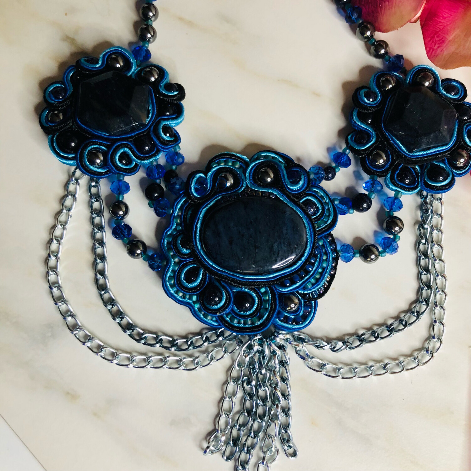 Dumoritierite Gemstone Soutache With Chains