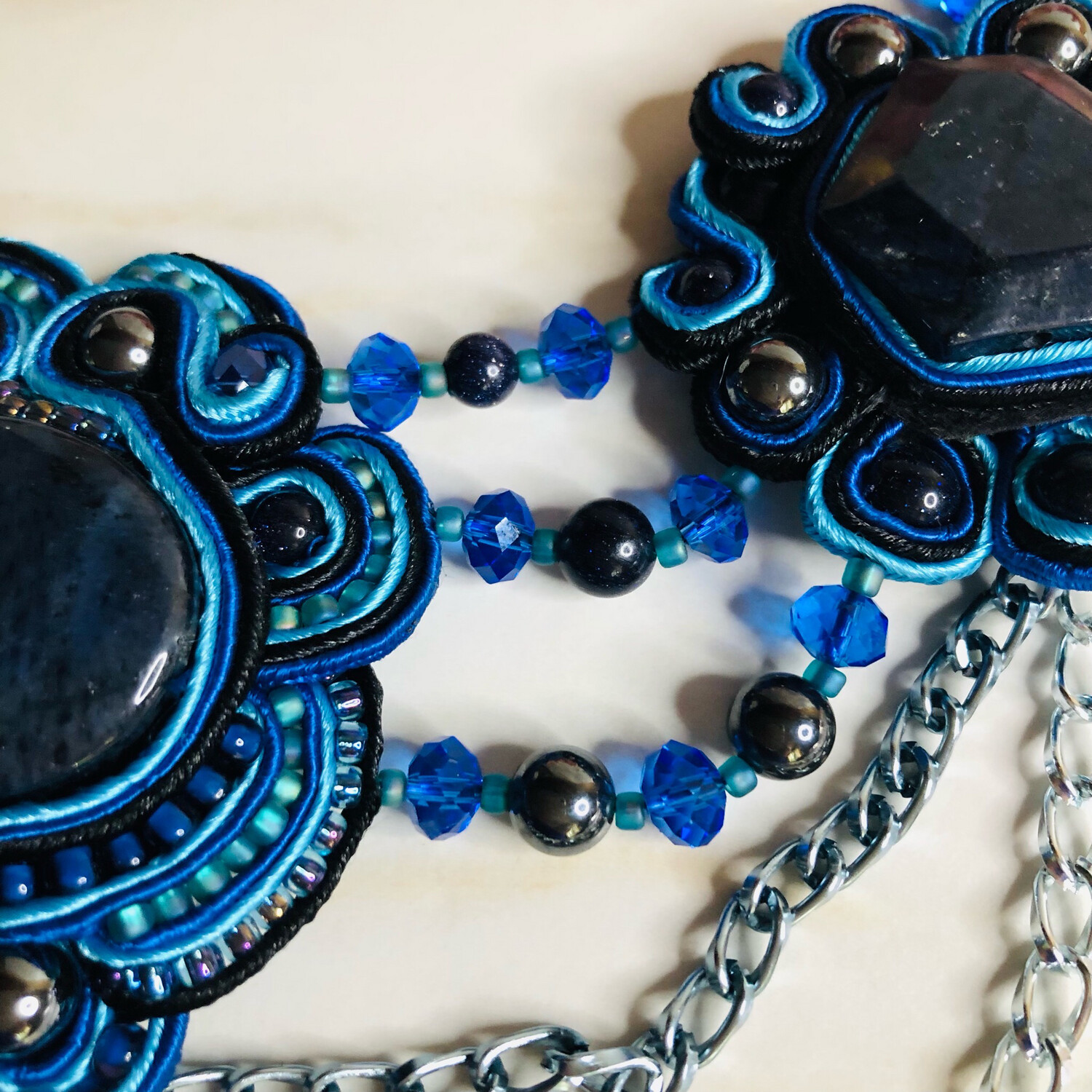 Dumoritierite Gemstone Soutache With Chains