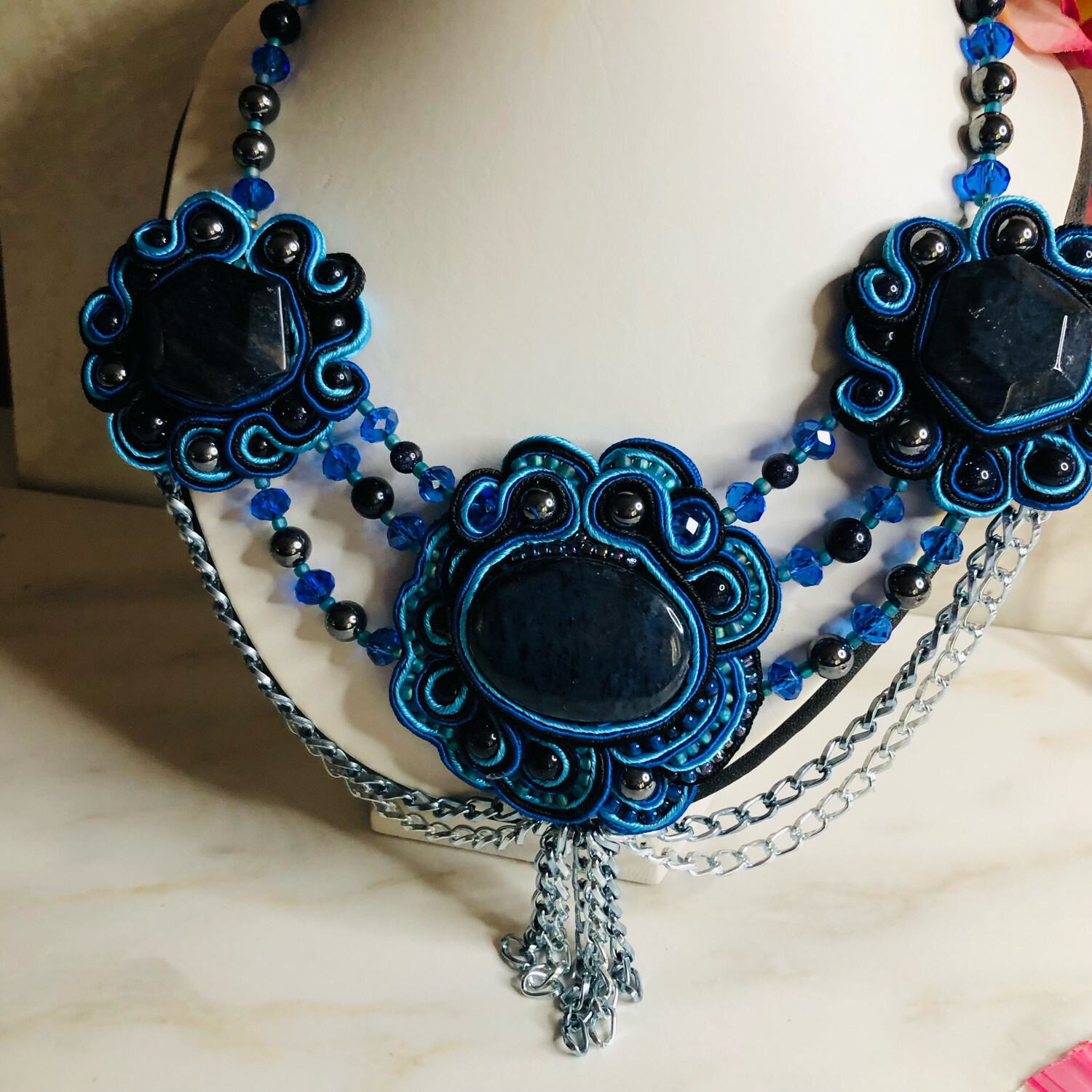 Dumoritierite Gemstone Soutache With Chains